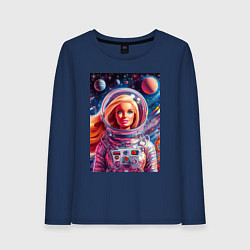 Лонгслив хлопковый женский Красавица Барби в космосе - нейросеть, цвет: тёмно-синий