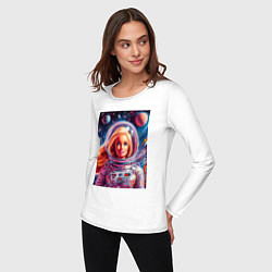 Лонгслив хлопковый женский Красавица Барби в космосе - нейросеть, цвет: белый — фото 2
