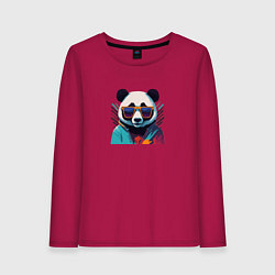 Лонгслив хлопковый женский Модная панда в солнечных очках, цвет: маджента
