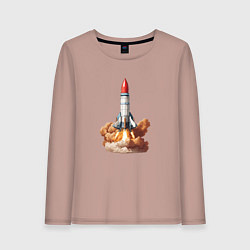 Лонгслив хлопковый женский Взлет космической ракеты, цвет: пыльно-розовый