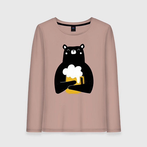 Женский лонгслив Мишка с кружкой пива / Пыльно-розовый – фото 1