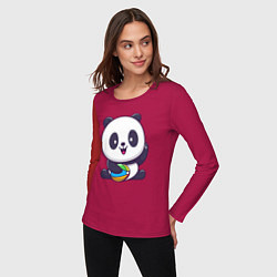 Лонгслив хлопковый женский Панда с мячиком, цвет: маджента — фото 2
