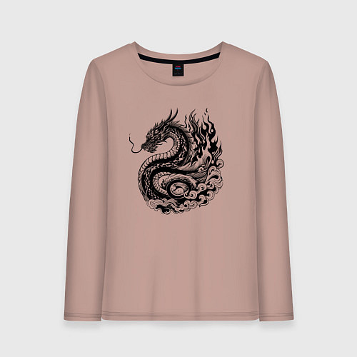 Женский лонгслив Японский дракон - ирезуми / Пыльно-розовый – фото 1