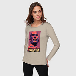 Лонгслив хлопковый женский Lenin revolution, цвет: миндальный — фото 2