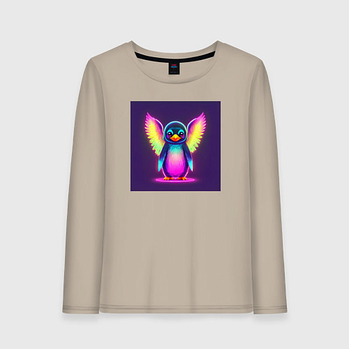 Женский лонгслив Неоновый пингвин с крыльями / Миндальный – фото 1