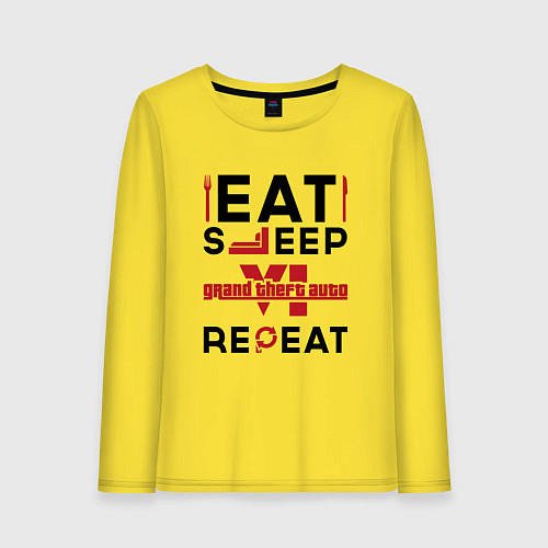 Женский лонгслив Надпись: eat sleep GTA6 repeat / Желтый – фото 1