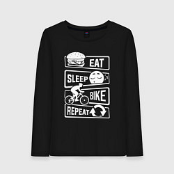 Лонгслив хлопковый женский Eat sleep bike, цвет: черный