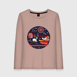 Лонгслив хлопковый женский Кот и лиса из сказки, цвет: пыльно-розовый