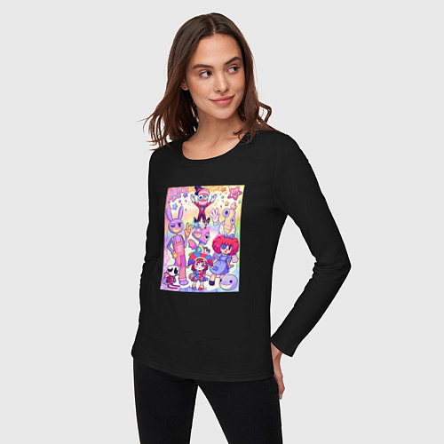 Женский лонгслив The amazing digital circus together / Черный – фото 3