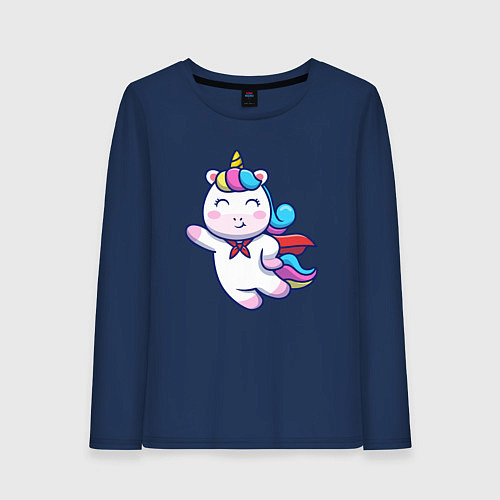 Женский лонгслив Единорог супергерой / Тёмно-синий – фото 1