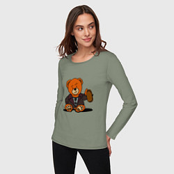 Лонгслив хлопковый женский Медведь Кащей с шапкой-ушанкой, цвет: авокадо — фото 2