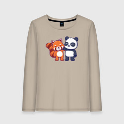 Лонгслив хлопковый женский Милые панды, цвет: миндальный