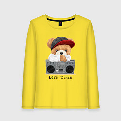 Лонгслив хлопковый женский Плюшевый медвежонок меломан, цвет: желтый