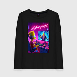 Лонгслив хлопковый женский Gamer Bart - cyberpunk, цвет: черный