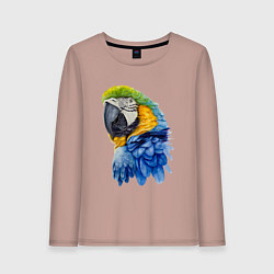 Лонгслив хлопковый женский Сине-золотой попугай ара, цвет: пыльно-розовый