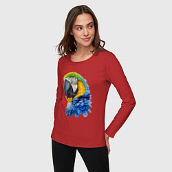 Лонгслив хлопковый женский Сине-золотой попугай ара, цвет: красный — фото 2