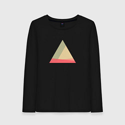 Лонгслив хлопковый женский Абстрактные цветные треугольники, цвет: черный