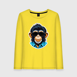 Лонгслив хлопковый женский Портрет обезьяны в темных очках, цвет: желтый