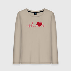 Лонгслив хлопковый женский Сердце и электрокардиограмма: символ здоровья и лю, цвет: миндальный