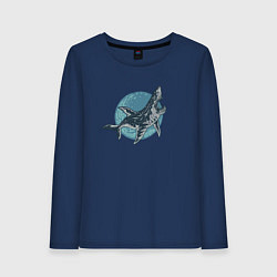 Лонгслив хлопковый женский Большая акула, цвет: тёмно-синий