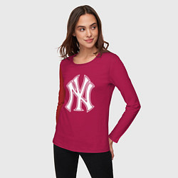 Лонгслив хлопковый женский New York yankees - baseball logo, цвет: маджента — фото 2