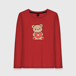 Лонгслив хлопковый женский Медвежонок с сердечком, цвет: красный