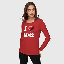 Лонгслив хлопковый женский Я люблю мм2 Роблокс - I heart mm2 Roblox, цвет: красный — фото 2