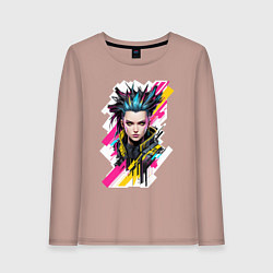 Лонгслив хлопковый женский Портрет девушки Cyberpunk 2077, цвет: пыльно-розовый