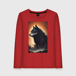 Лонгслив хлопковый женский Большой и страшный серый волк, цвет: красный