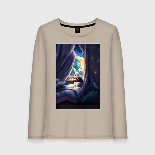 Женский лонгслив Кролик в пижаме / Миндальный – фото 1