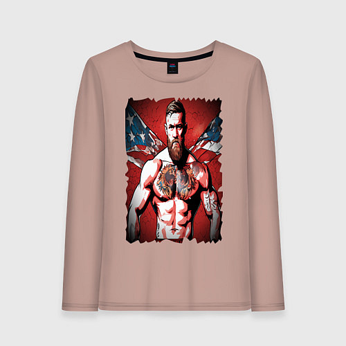 Женский лонгслив Конор Макгрегор на фоне американского флага / Пыльно-розовый – фото 1
