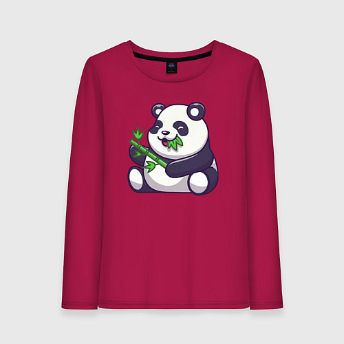 Женский лонгслив Панда ест бамбук / Маджента – фото 1