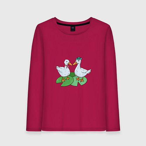 Женский лонгслив Гуси на кувшинках / Маджента – фото 1
