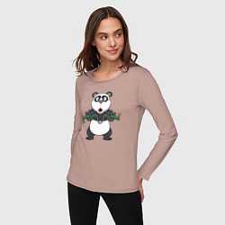 Лонгслив хлопковый женский Панда с нунчаками, цвет: пыльно-розовый — фото 2