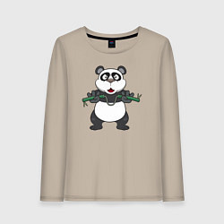 Лонгслив хлопковый женский Панда с нунчаками, цвет: миндальный