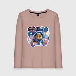 Лонгслив хлопковый женский Мем капибара в капюшоне: несу тепло и уют, цвет: пыльно-розовый