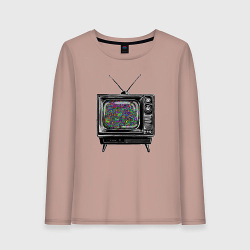 Женский лонгслив Старый телевизор цветной шум / Пыльно-розовый – фото 1