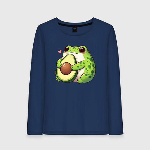 Женский лонгслив Лягушка обнимает авокадо / Тёмно-синий – фото 1