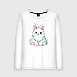 Лонгслив хлопковый женский Пушистый аниме кролик, цвет: белый