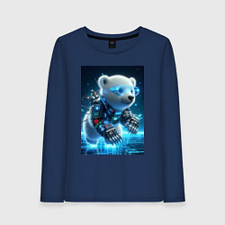 Лонгслив хлопковый женский Кибер медвежонок - милашка, цвет: тёмно-синий