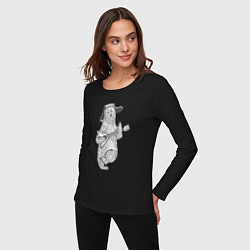 Лонгслив хлопковый женский Мишутка с балалайкой, цвет: черный — фото 2