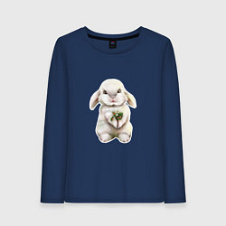 Лонгслив хлопковый женский Кролик с ягодками, цвет: тёмно-синий