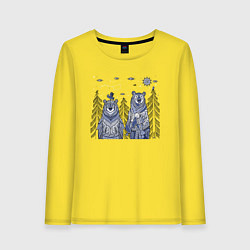 Лонгслив хлопковый женский Два медведя в стиле мезенской росписи, цвет: желтый