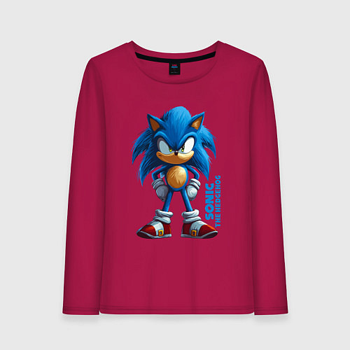 Женский лонгслив Sonic - poster style / Маджента – фото 1