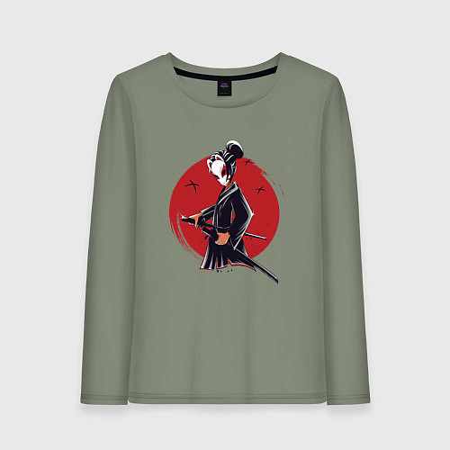 Женский лонгслив Девушка самурай в маске / Авокадо – фото 1