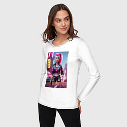 Лонгслив хлопковый женский Барби в кожаных шортах - модница, цвет: белый — фото 2