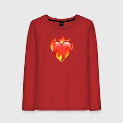 Лонгслив хлопковый женский Эмодзи сердце в огне, цвет: красный