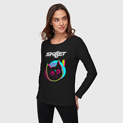 Лонгслив хлопковый женский Skillet rock star cat, цвет: черный — фото 2