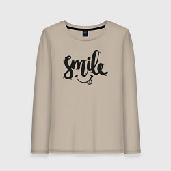 Лонгслив хлопковый женский Funny smile, цвет: миндальный