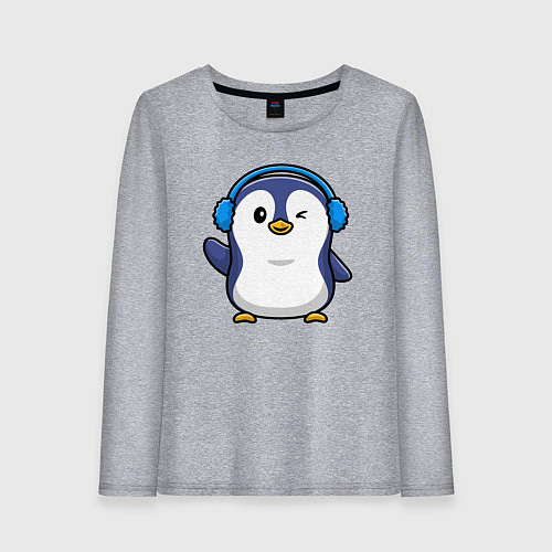 Женский лонгслив Привет от пингвина / Меланж – фото 1